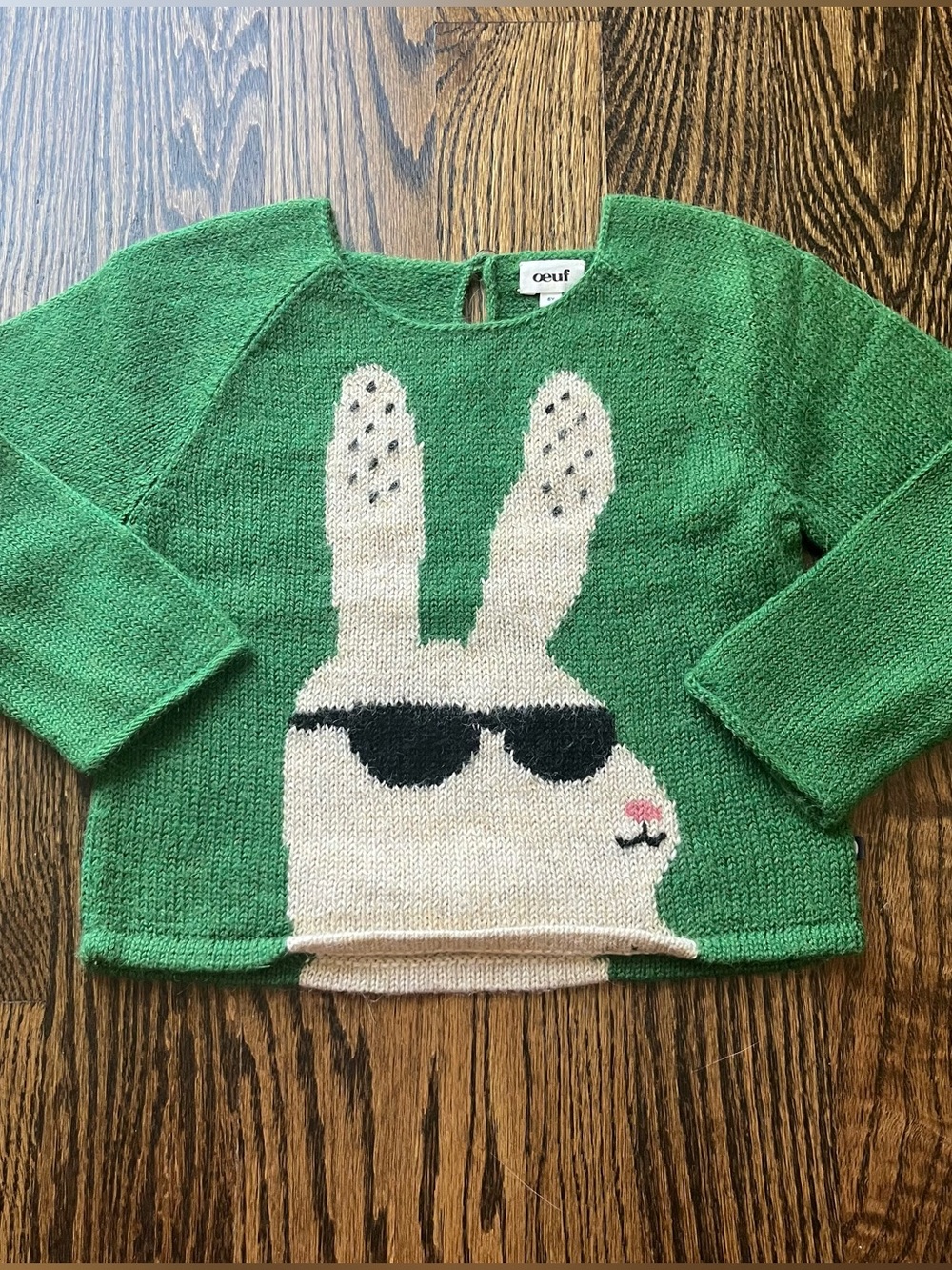 Oeuf Alpaca Wool Green Bunny Sunglasses Sweater (4Y)